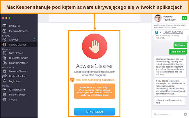 Obraz interfejsu czyszczenia adware MacKeeper