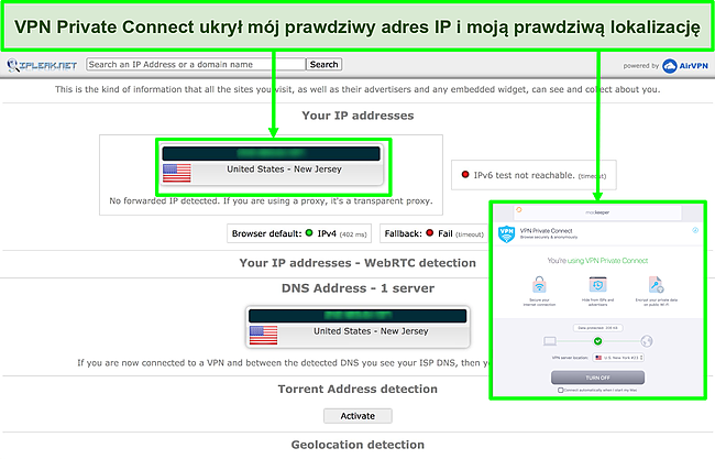 Obraz sieci VPN MacKeepera z powodzeniem ukrywa adres IP podczas testu