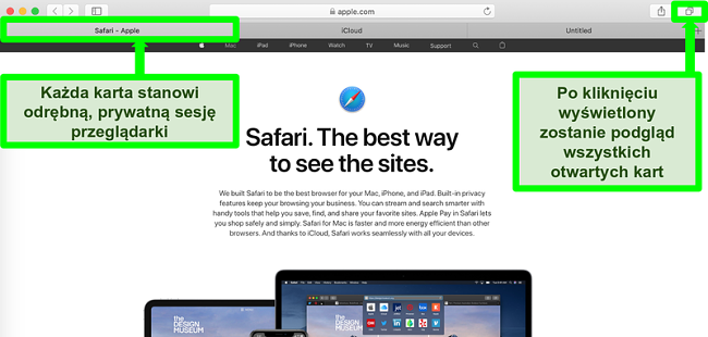 Zrzut ekranu strony głównej bezpiecznej przeglądarki Safari