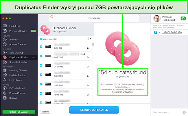 Obraz MacKeeper Duplicates Finder wykrywający 7 GB powtarzających się plików