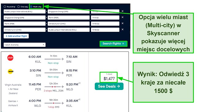 Skyscanner ułatwia oszczędzanie pieniędzy przez łączenie kilku wycieczek w jedną