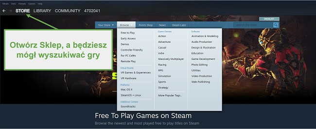 Zrzut ekranu pobierania gier Steam