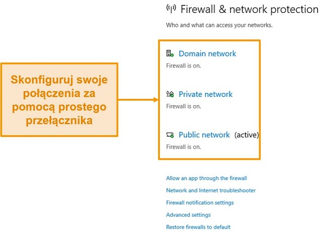 Zrzut ekranu ustawień zapory programu Microsoft Defender