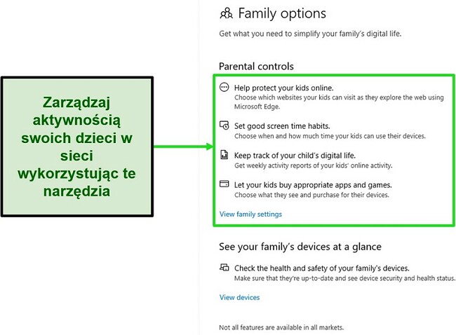 Zrzut ekranu narzędzi kontroli rodzicielskiej Microsoft Defender