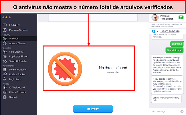 Imagem da interface de verificação antivírus do MacKeeper
