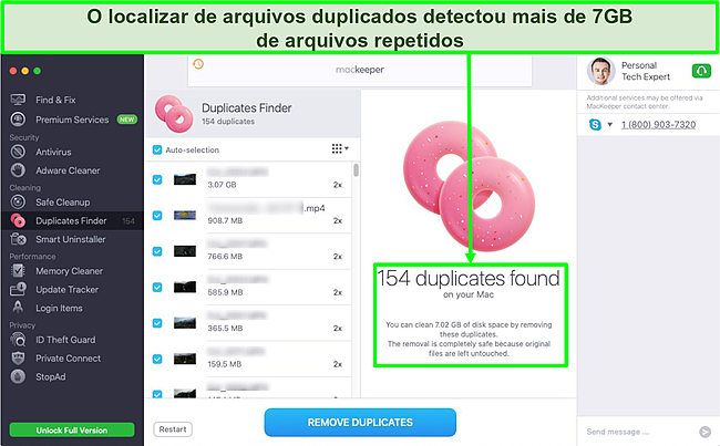 Imagem do MacKeeper Duplicates Finder detectando 7 GB de arquivos repetidos