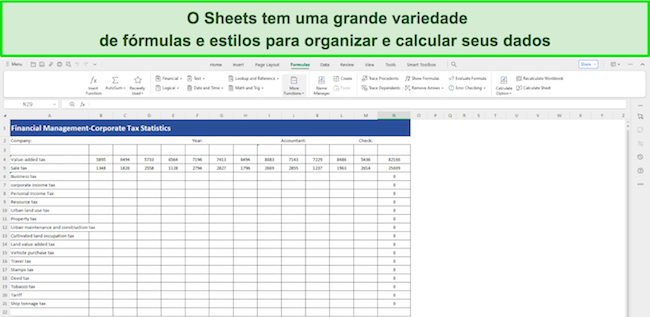 Captura de tela das fórmulas da planilha WPS Office