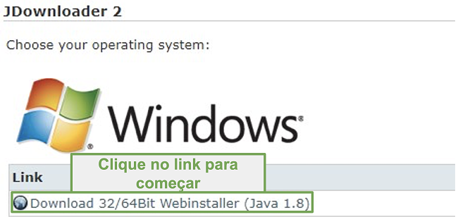 Captura de tela do processo de instalação do JDownloader
