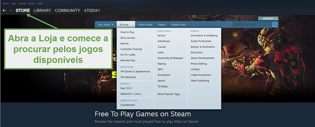 Captura de tela de download de jogos do Steam