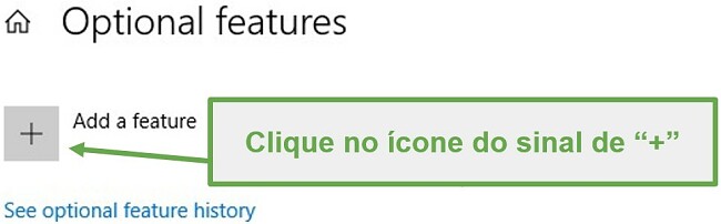 Clique no ícone adicionar um recurso para instalar o Visualizador XPS em dispositivos Windows