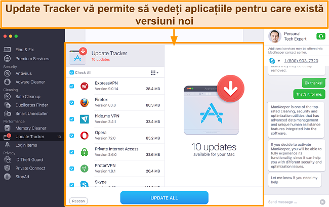 Imagine a MacKeeper Update Tracker identificând aplicațiile care trebuie actualizate