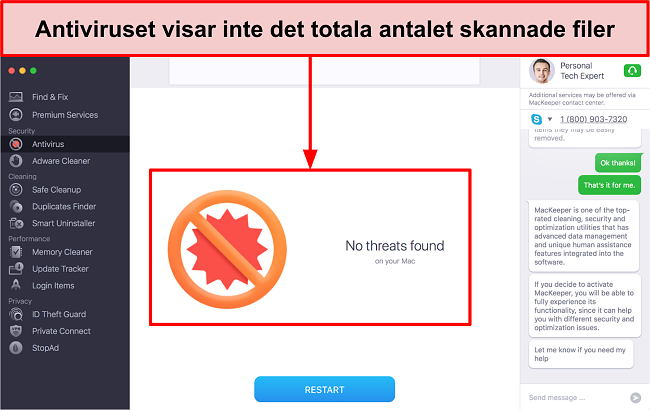 Bild på MacKeeper antivirus -skanningsgränssnitt