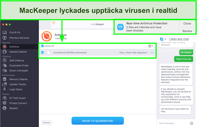 Bild på MacKeeper som identifierar skadlig kod i realtid