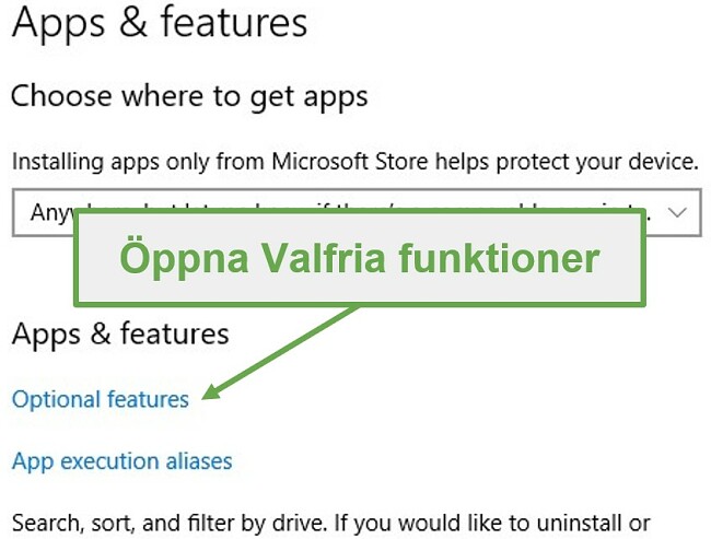 Windows 10-inställningssteg för att ladda ner XPS Viewer-programvaran