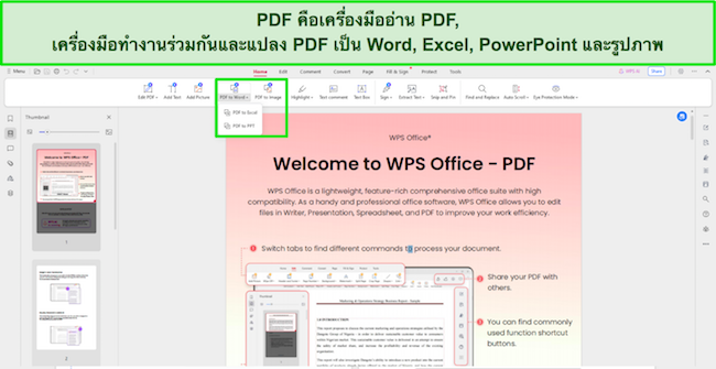 ภาพหน้าจอเครื่องมืออ่าน PDF ของ WPS Office