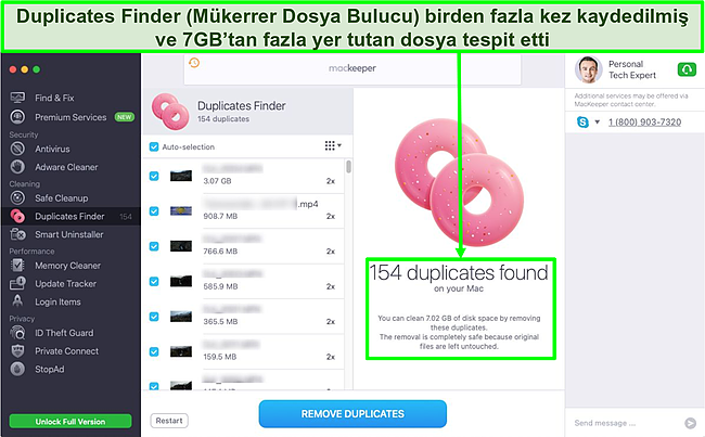 7 GB değerinde tekrarlanan dosyaları algılayan MacKeeper Duplicates Finder'ın görüntüsü