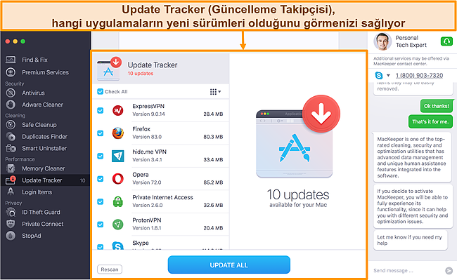 Güncellenmesi gereken uygulamaları tanımlayan MacKeeper Update Tracker resmi