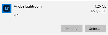 Uninstall Adobe Lightroom