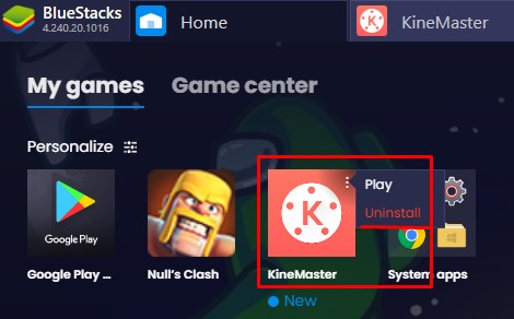 قم بإلغاء تثبيت KineMaster