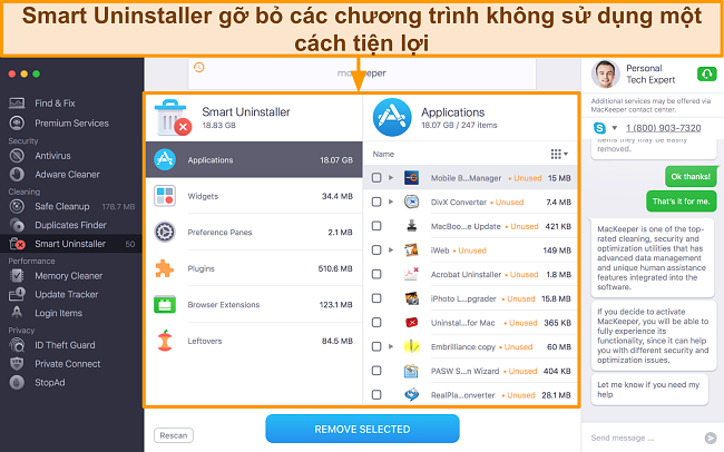 Hình ảnh Trình gỡ cài đặt thông minh của MacKeeper xác định các ứng dụng không sử dụng để xóa