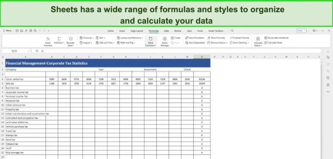 WPS Office sheet formulas screenshot
