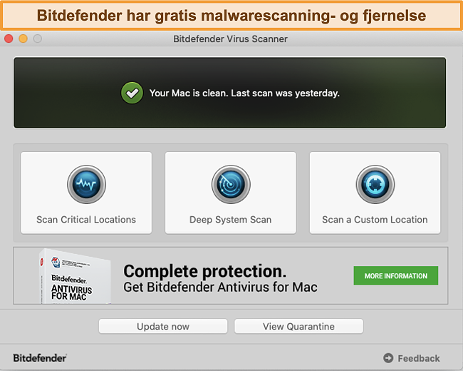 Skærmbillede af Bitdefender app dashboard på Mac