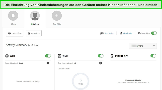 Bestes Antivirenprogramm mit kostenloser Kindersicherung. Norton-Kindersicherungs-Dashboard