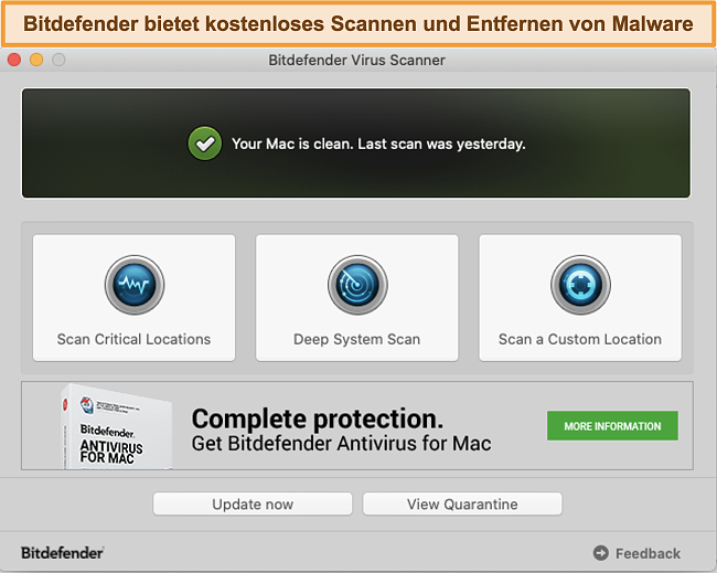 Skjermbilde av Bitdefender app dashbord på Mac