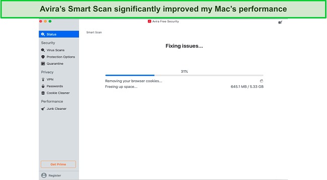 Screenshot of Avira's Smart Scan results