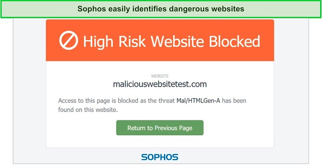 Screenshot of Sophos' web protection feature