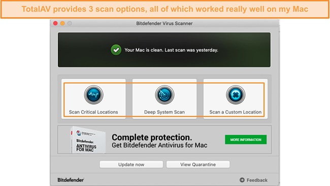 Screenshot of TotalAV's scan options