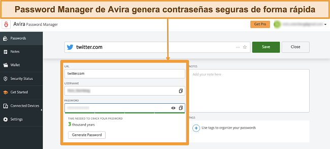 Captura de pantalla de Avira Password Manager ejecutándose en Mac