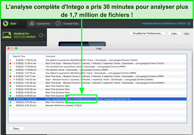 Capture d'écran des résultats de l'analyse complète d'Intego