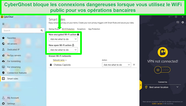 Capture d'écran de la page des paramètres Smart Rules de connexion de CyberGhost