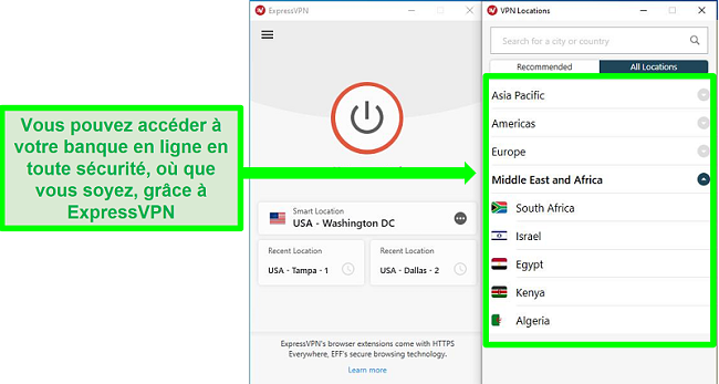 Capture d'écran du réseau de serveurs d'ExpressVPN