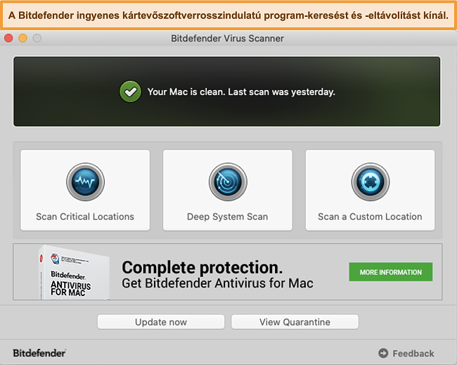 Pillanatkép a Bitdefender alkalmazás irányítópultjáról Mac-en