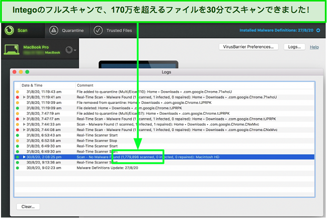 Integoのフルスキャン結果のスクリーンショット