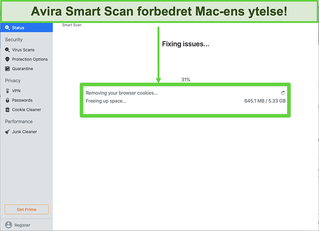 Skjermbilde av Avira Smart Scan som kjører på Mac