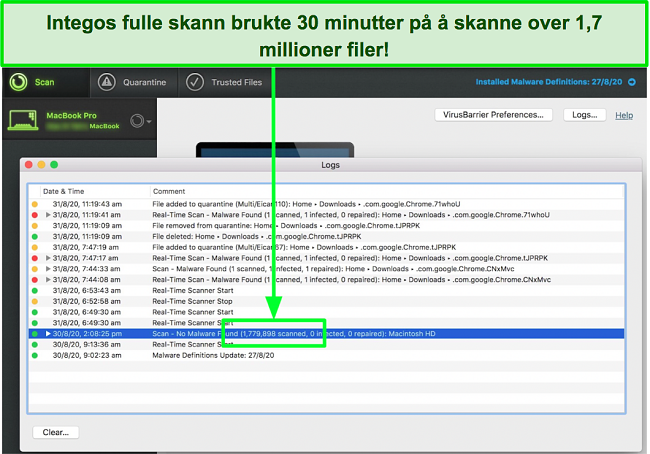 Skjermbilde av Integos fullstendige skanningsresultater