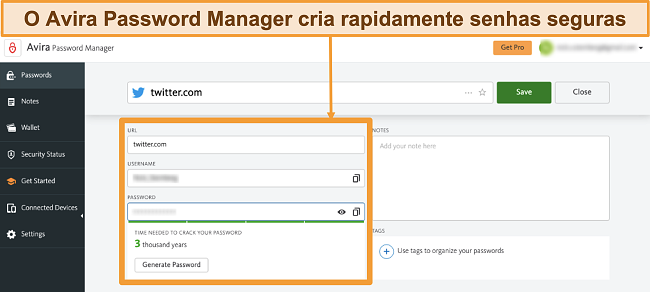 Captura de tela do Avira Password Manager em execução no Mac