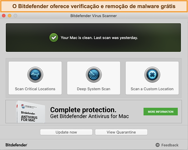 Captura de tela do painel do aplicativo Bitdefender no Mac