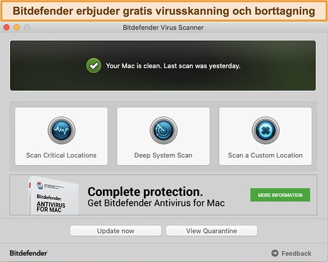 Skärmdump av Bitdefender-appens instrumentpanel på Mac