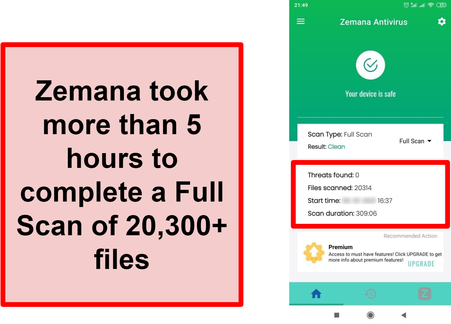 Screenshot of Zemana's Full Scan results on Android.