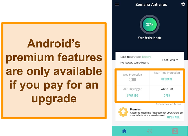  Screenshot of Zemana's Android app main interface.