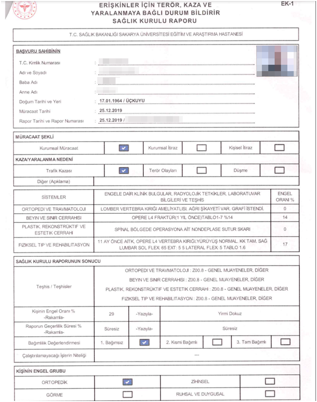 Screenshot of post-trauma health document report