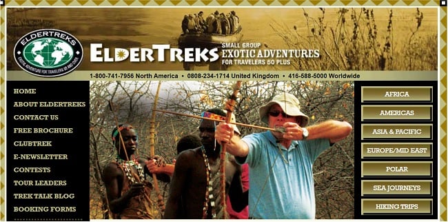 Screenshot of Eldertreks main page