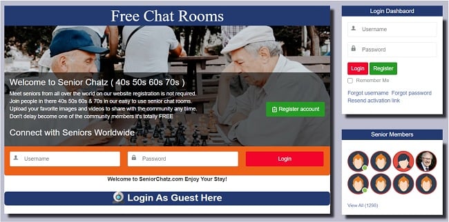 Screenshot of SeniorChatz main page