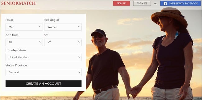 Screenshot of SeniorMatch main page
