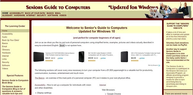 Capture d'écran du site Web du Seniors Guide to Computers