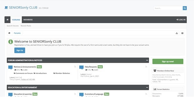 Screenshot of Seniors Only Club forums